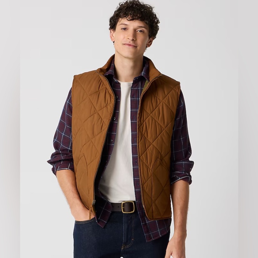J Crew Factory NWT $128 MENS Walker Insulated QUILTED ZIP VEST 2XL Brown